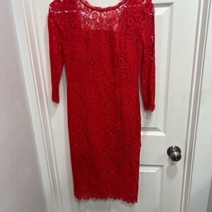 J. Crew Elegant Red Lace Long Sleeve Dress